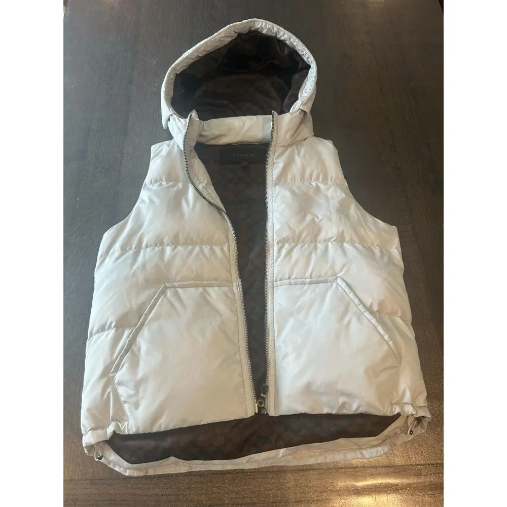 Coach Signature Puffer Vest Women's Hooded Full Zip Logo Lined